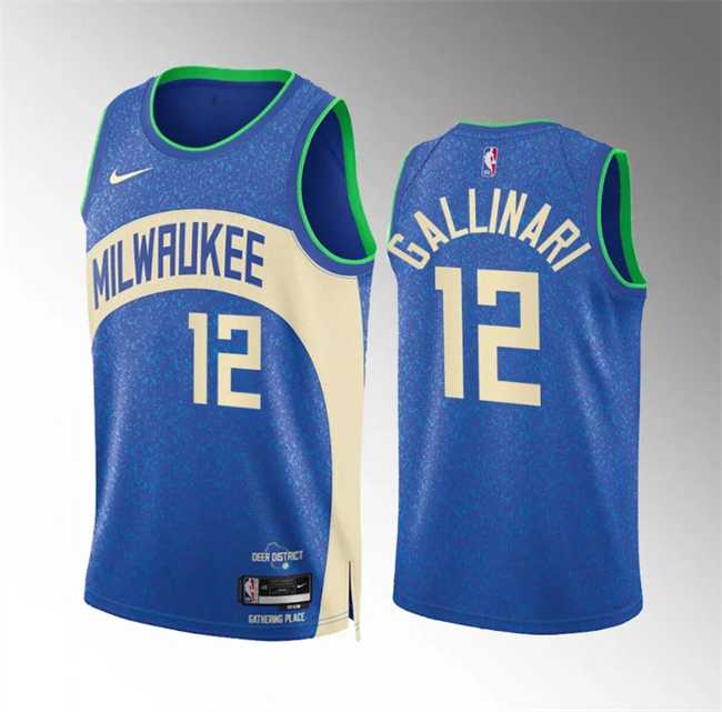Mens Milwaukee Bucks #12 Danilo Gallinari 2023-24 Blue City Edition Stitched Basketball Jersey Dzhi->->NBA Jersey